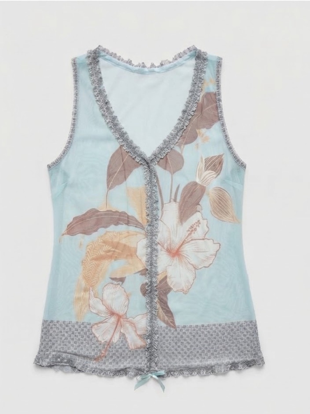 SièLei Vintage Y2K Sheer Mesh Floral Cami Top Made in Italy Size S/M